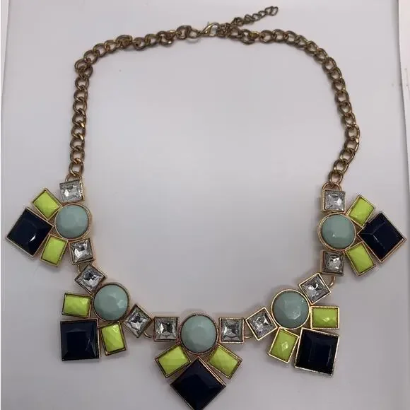 Chunky Statement Necklace With Gemstone Clusters Blue Yellow Black - Picture 2 of 10